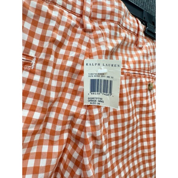 Ralph Lauren Polo Shorts Men’s 34 Orange Gingham Check Cotton Chino Golf NEW - Picture 3 of 9